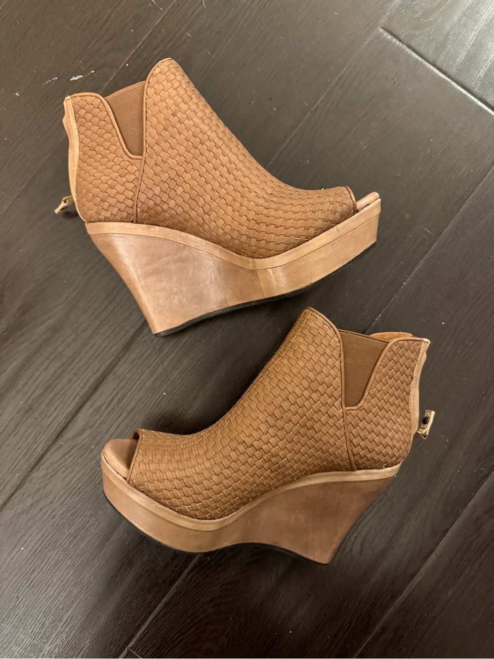 UGG Brown Woven Peep-Toe Wedge Booties